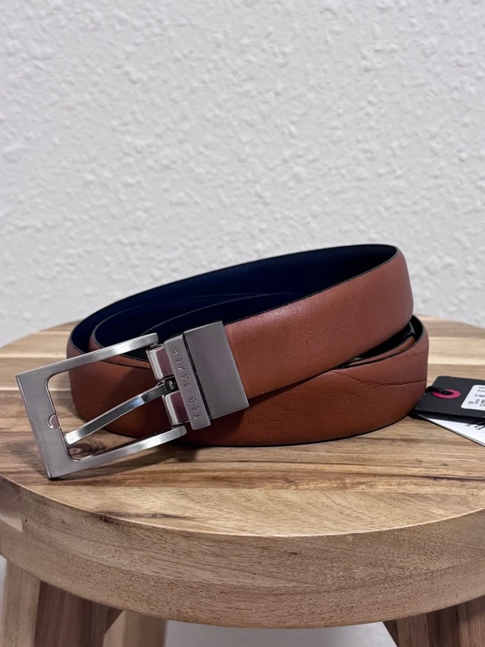 New Ted Baker London Leather Belt – Reversible Cognac Tan & Dark Navy Blue